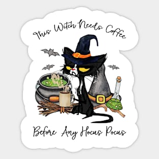 Cat  Coffee This Witch Needs Coffee Sticker